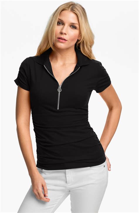 Michael Michael Kors Women's Half Zip Polo Large Black